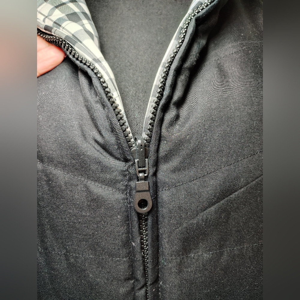 Jones New York Sport Reversible Quilted Vest 1X Black Plaid Puffer - Picture 9 of 13